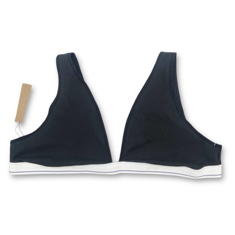 NWT SKIMS Cotton Rib Plunge Bralette Size 4X Sport Stripe Black White Logo Band - Picture 2 of 12
